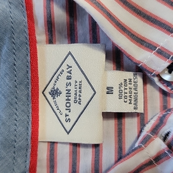 St. John's Bay Size M White with Faded Blue & Red Striped Button Down Shirt NEW - Picture 12 of 12
